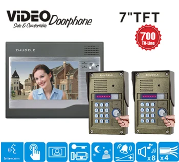 

ZHUDELE 7" Video Door Phone ID Cards/Code Unlock Doorbell System IR Camera Video Intercom System Night Vision Rainproof 2v1