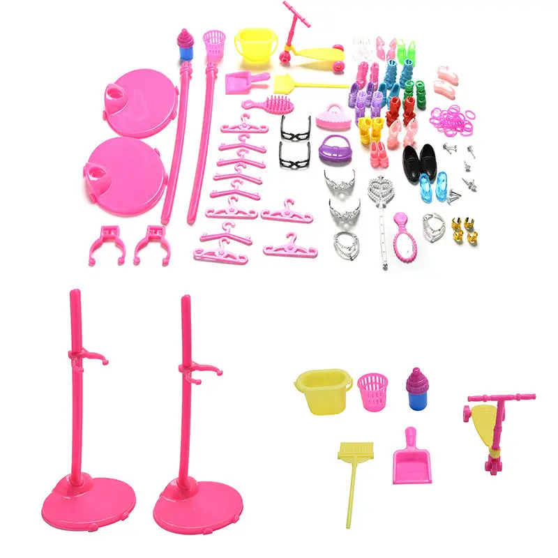1 مجموعة متعددة الالوان جميل الأحذية حقيبة مرآة شماعات مشط الأثاث للدمى اكسسوارات مجموعة لعب الطفل الفتيات هدايا حار بيع