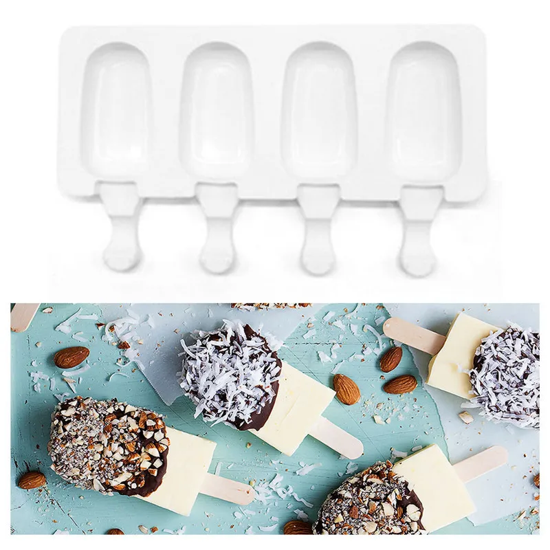 Мини силиконовые формы для фруктового мороженного мороженого лета DIY 4 полости овальные ледяные кубики формы для десертов Замороженные лоток силиконовые формы