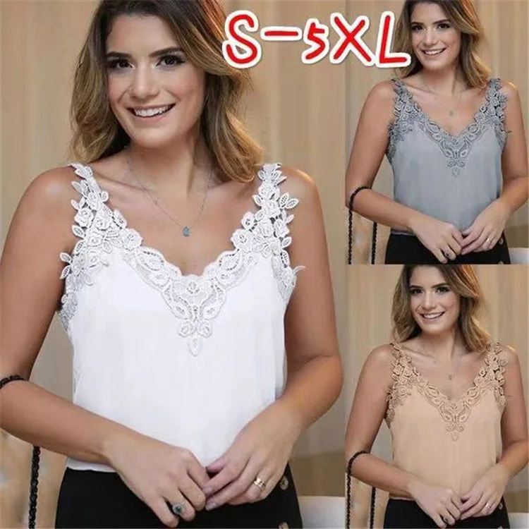 

Womens Large Size Cotton Lace Patchwork Tanks Tops Solid Casual Sleeveless Vest Camisole T-Shirt For Ladies S-5XL Spring Summer