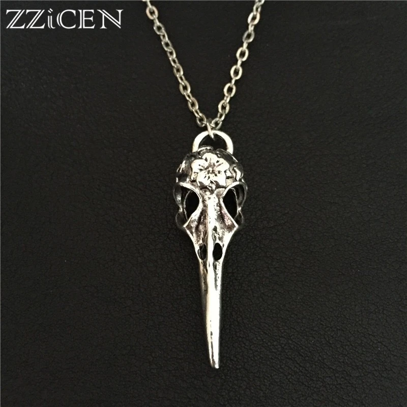 

New Trendy Punk Vintage Silver Animal Crow Raven Head Birds Skull Pendant Gift Necklace for Women Personality Party Jewelry