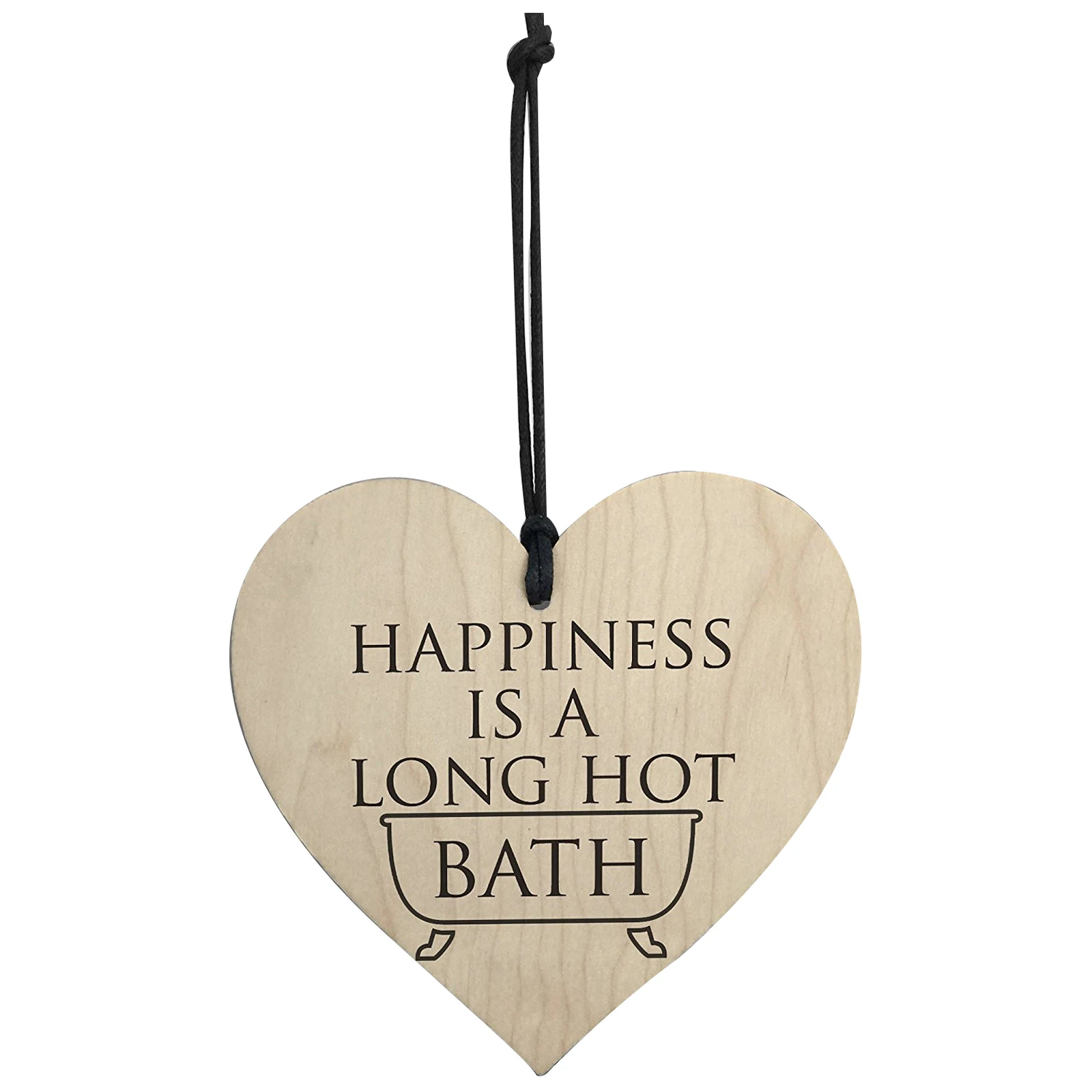 

Happiness Is A Long Hot Bath Wooden Hanging Heart Shaped Bathroom Plaque Sign