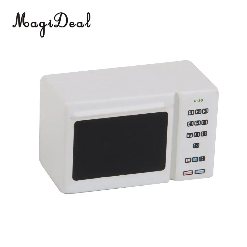 Modern Style 1:12 Scale Dollhouse Miniature Mini Wooden White Microwave Oven for Dolls House Kitchen Decor Life Scenes Toy
