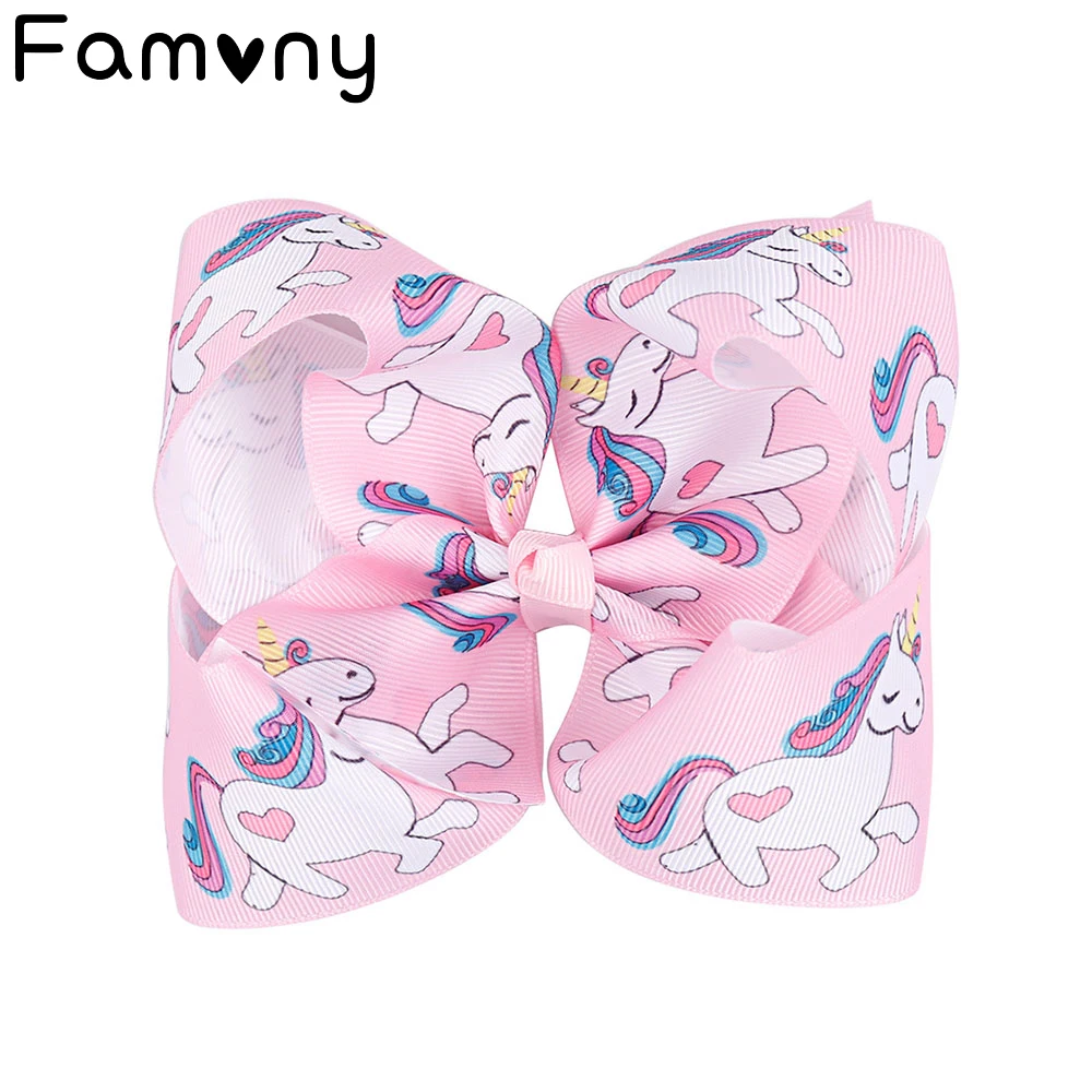 

5" Pink Cartoon Ribbon Hair Bow With Clip Girls Boutique Hair Clip Handmade Bowknot Kids Hair Accessories