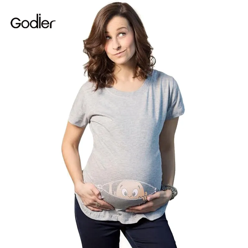 Godier 2018 Cotton Maternity Short Sleeve Print Pregnancy T Shirt Women Nursing Blouse Tops New Products