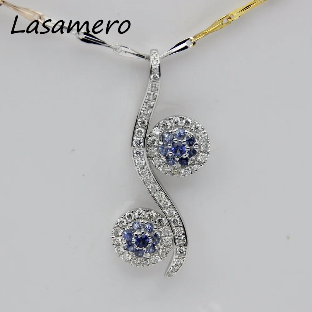 

LASAMERO Halo 0.09CT 18k White Gold Natural Diamond Round Cut Floral Hollow Filigree Pave Set Pendant Necklace