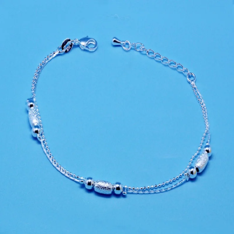 

Thin 925 stamped silver plated Shiny Chains Bracelet For Women Girls Friend Foot Jewelry Bracelet Beading