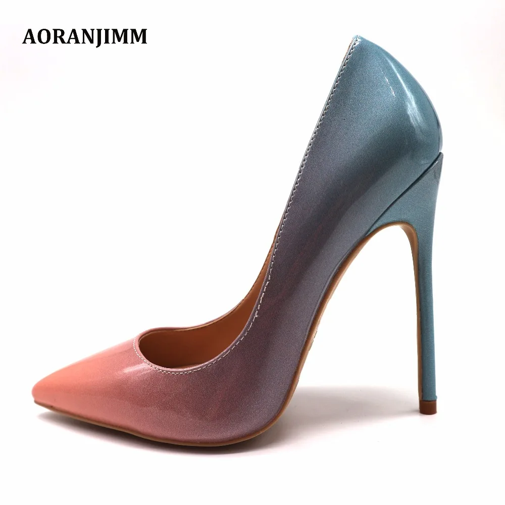 

Free shipping real pic AORANJIMM pointed toe elegant light blue to pink pointed toe hot sale woman lady 120mm high heel shoes