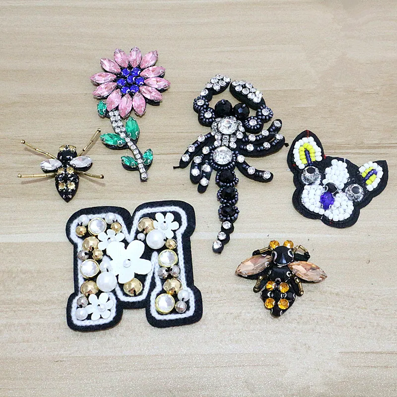 

1Pc Rhinestone Bead Patch For Clothing Sewing On Applique Clothes Stickers Badge