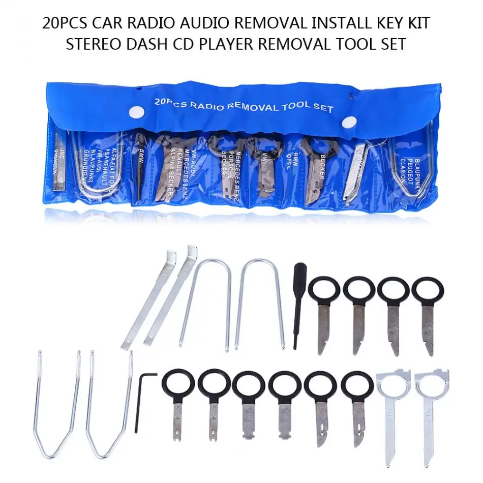 20Pcs Professional Car Radio Stereo Audio CD Player Removal Install Key Tool Kit