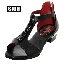 SJJH/Женские повседневные сандалии на плоской подошве, с открытым носком, на молнии, с Т-образным ремешком, удобная обувь в римском стиле, милая модная обувь, большие размеры, A631
