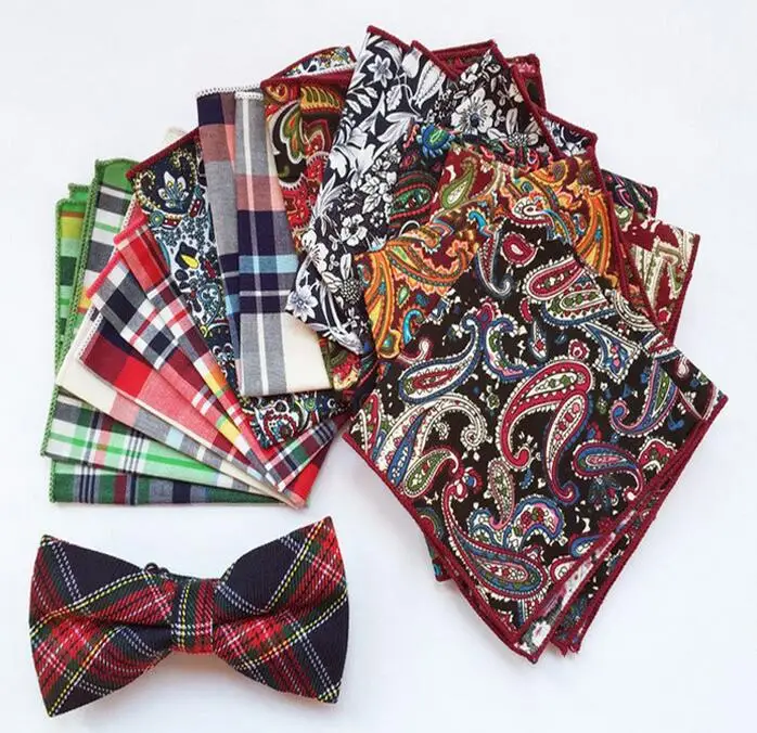 

20 Styles Vintage Men's Cotton Pocket Square Wedding Square Paisley Hanky Western Style Floral Handkerchief for Suit Pocket