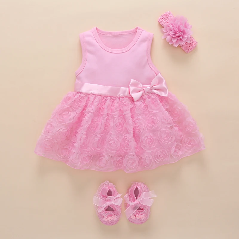 

baby girl 1 year birthday dress pink party Bow knot boutique beautiful infant princess dress cute lace flower baby dresses