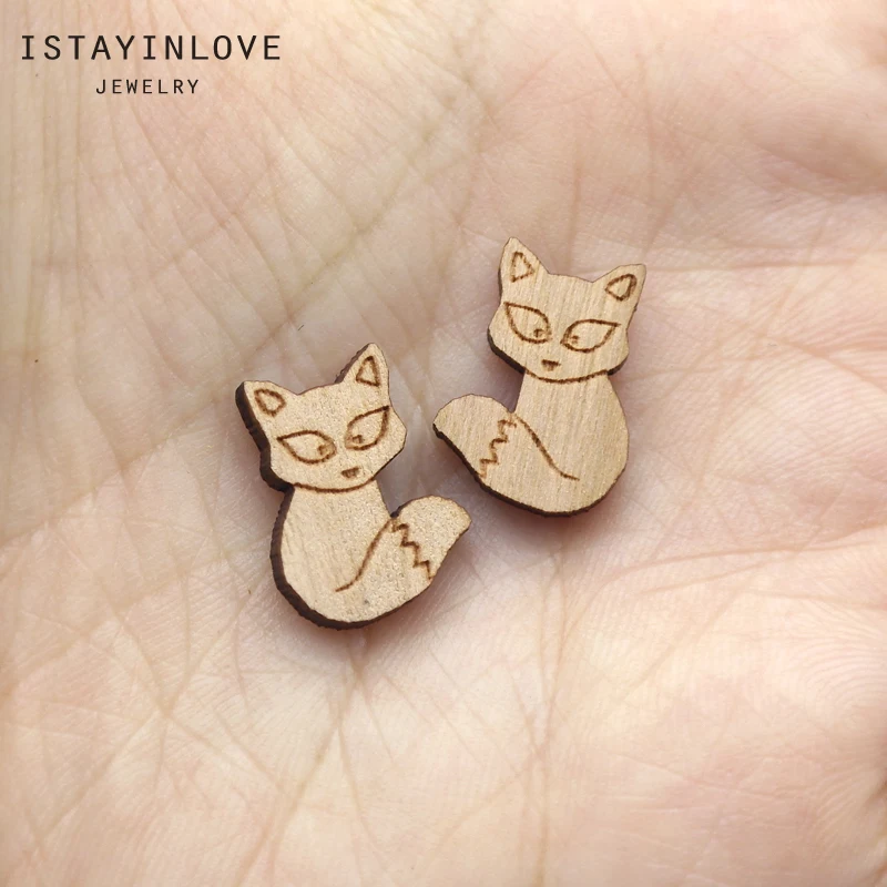 

Handmade Jewelry Making Supplies Beads Laser Cut Wooden Animal Fox Charm For DIY Necklace Earring Brooch Ring SWC262 4
