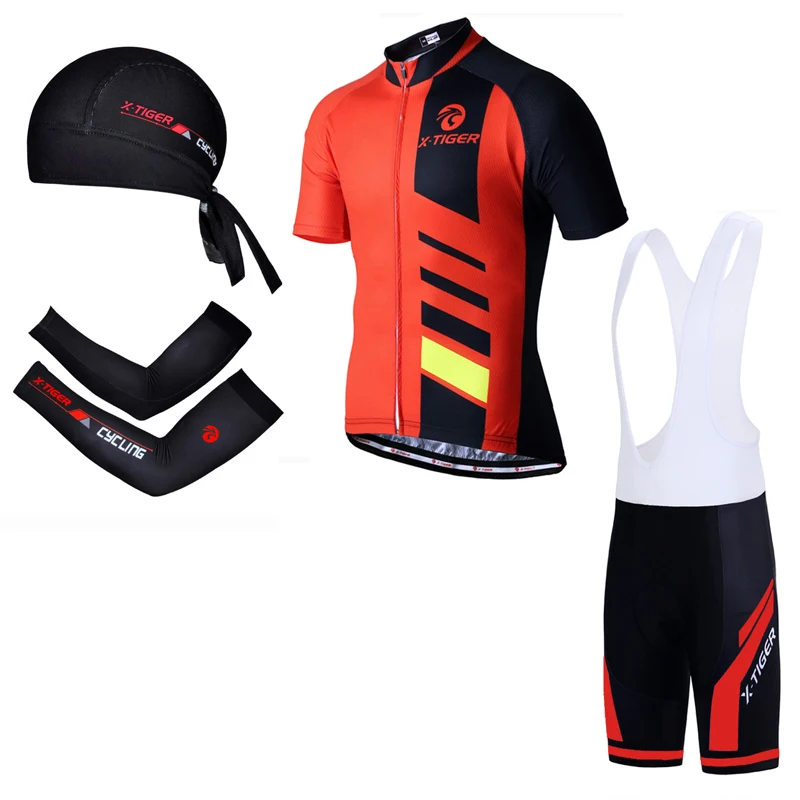 X-Tiger с коротким рукавом, большой комплект для велоспорта, одежда для велоспорта, велосипедная одежда, комплект из майки для велоспорта, спортивная одежда для велосипеда - Цвет: 4 in 1