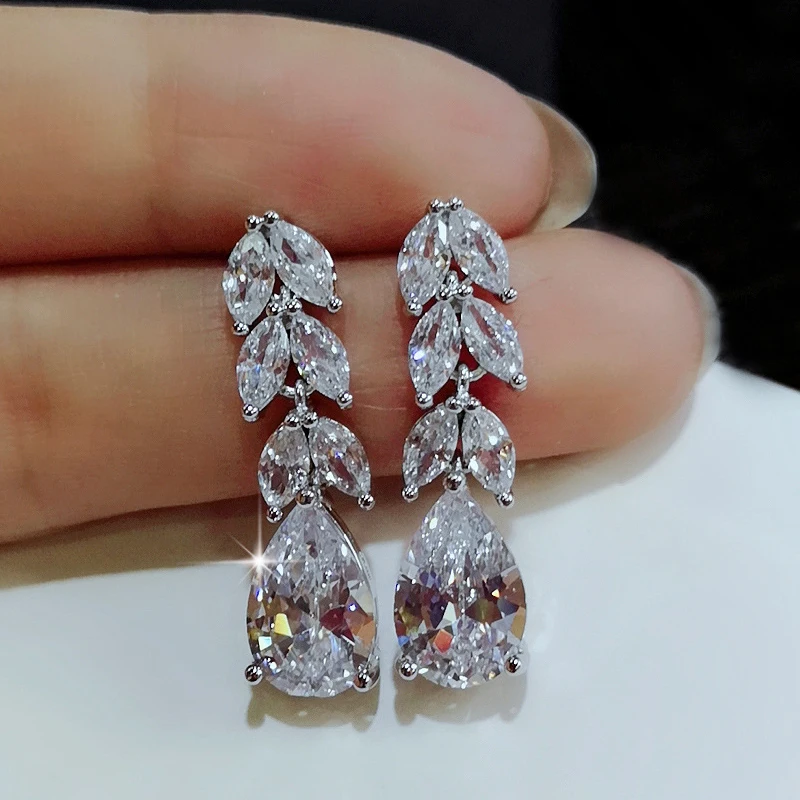 Utimtree новые роскошные массивные серьги с большими кристаллами модные 925 пробы серебряные свадебные серьги-гвоздики ювелирные изделия с кубическим цирконием