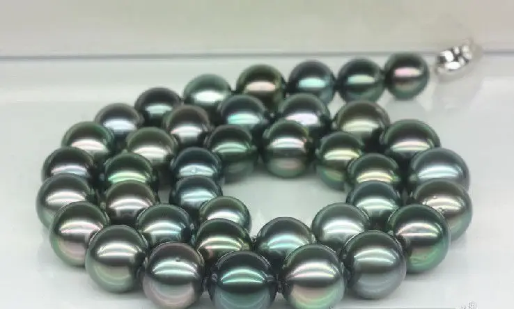 

HOT## Wholesale >> stunning 18"12mm round tahitian black pearl necklace 925SILver clasp