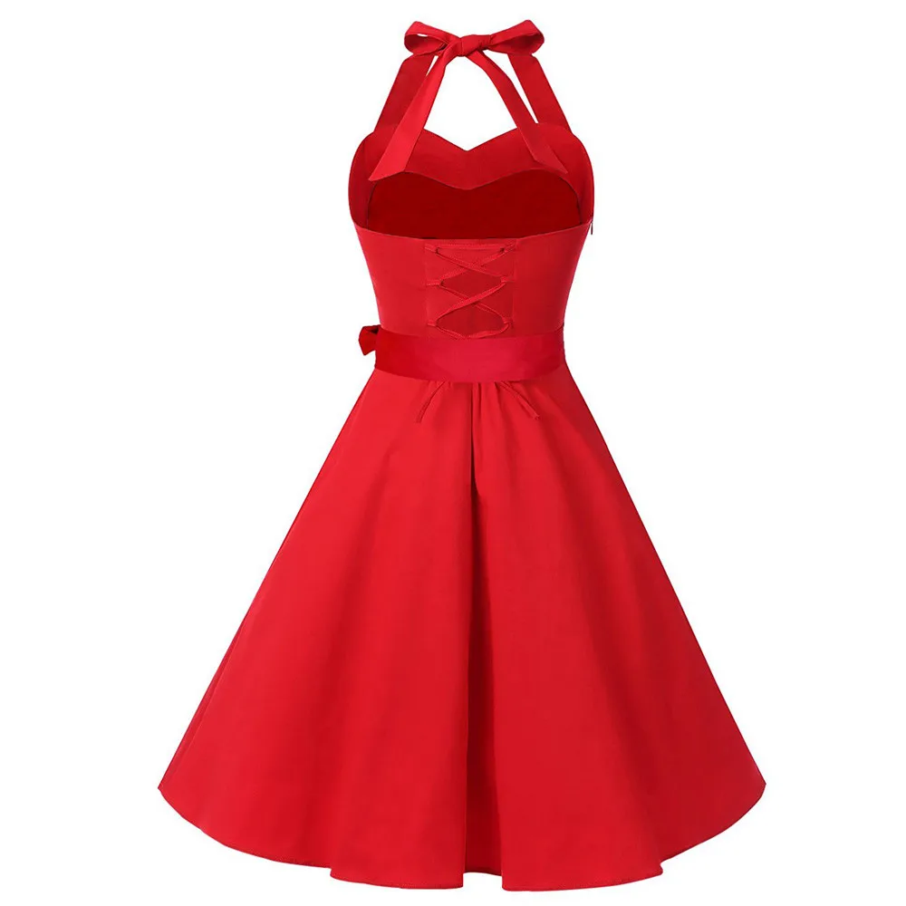 Vestidos mujer, женское платье без рукавов размера плюс 4XL, однотонное, на молнии, Хепберн, винтажное, Свинг, высокая талия, плиссированное платье, темно-синий, красный, черный цвета