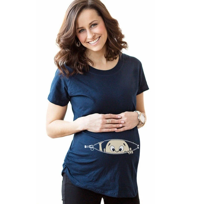 Maternity Baby Peeking Shirt Funny Pregnancy Cute Pregnant Cotton Short-Sleeve Long T-shirts Tops Plus Size Hot