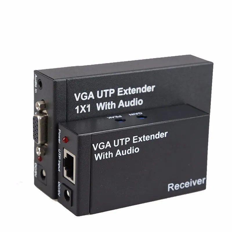 Двойной видео VGA UTP 1x1 Splitter Extender с аудио до Cat5/6 до 300 м VGA UTP Extender отправитель приемник с США/ЕС Plug