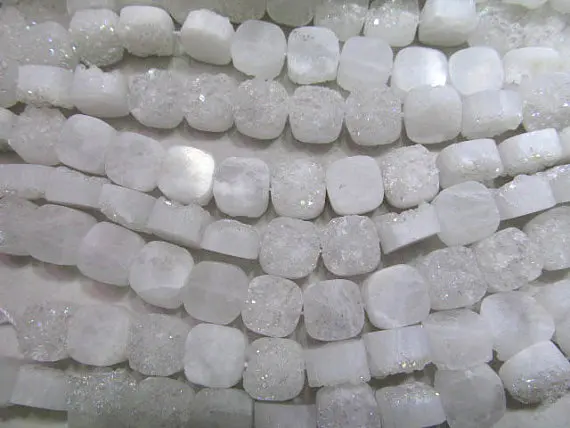 

Drilled--genuine white druzy gems 10-15mm full strand Drusy Agate Round square box Rose AB mystic Rainbow Cabochon bead