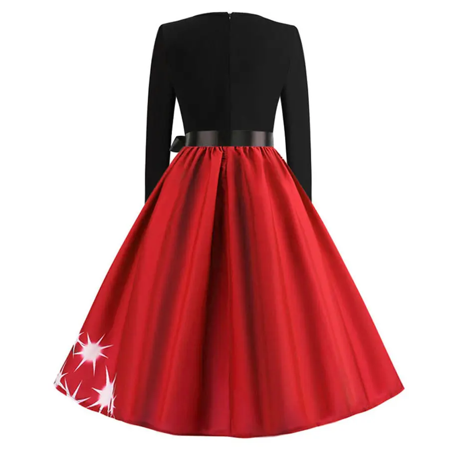 Gladiolus Christmas Print Summer Women Dress Belt Tunic Long Sleeve O-Neck 50s 60s Vintage Dress 2019 Party Ladies Dresses 2XL (12)