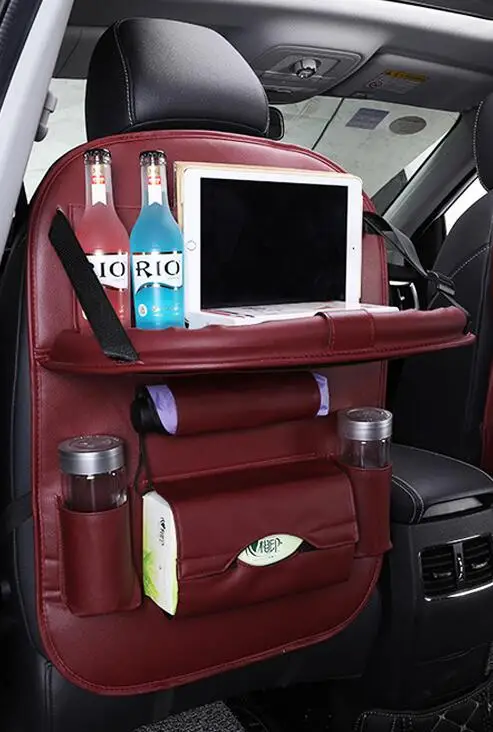 Складная сумка-Органайзер на заднее сиденье автомобиля, чехол для сиденья, сумка для хранения, аксессуары для салона автомобиля, кожаный материал - Название цвета: Красный