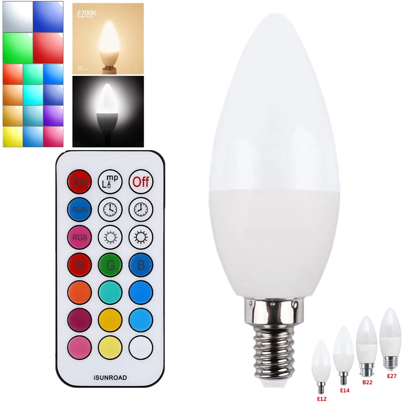 2019 E12/e14/b22/e27 3 Вт Rgb светодиодные лампы 16 Цвета изменяющаяся Свеча светильник