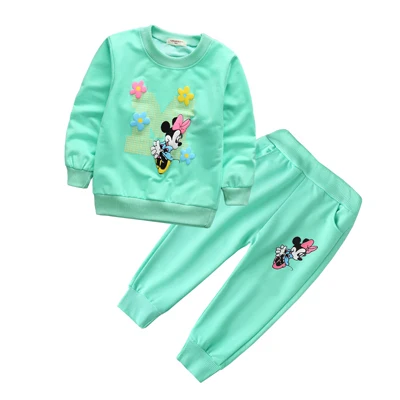 Весенне-осенняя одежда для маленьких девочек футболка с длинными рукавами и Минни Маус и штаны хлопковые костюмы из 2 предметов комплекты одежды для девочек - Цвет: Photo Color