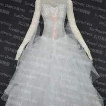 Современное Танго вальс бальных танцев платье, бальное платье из гладкой ткани, стандартный бальный зал платье, белый