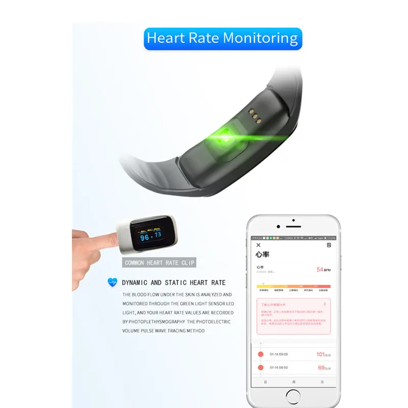YUEDAER Bluetooth Smart Wristband Color Screen Heart Rate Monitor Fitness Bracelet Activity Tracker Blood Pressure Oxygen Watch
