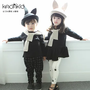

KACAKID Children Sets Boys Girls Longsleeves Shirt+pants Set Fashion Cotton with Scarf Kids Baby Children Sets Tshirt+pants 3306