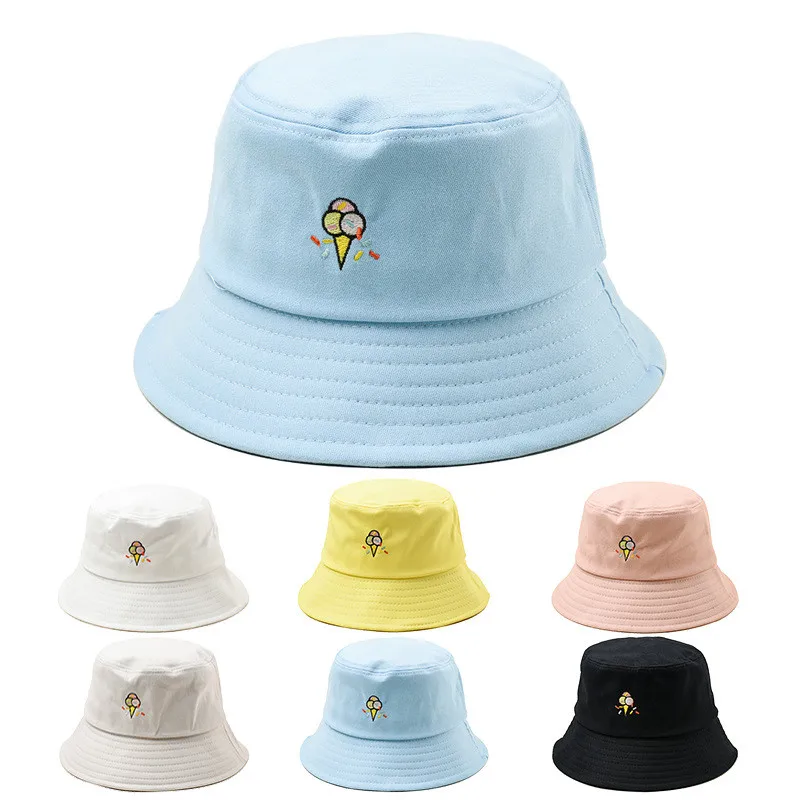 2019 Creative Embroidery Bucket Hat Unisex Cute ice cream bob Cap Hip ...