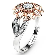 Изысканное Кристальное розовое золото кольца с подсолнечником серебряного цвета кубическое женское кольцо с цирконом обручальное свадебное ювелирное изделие подарок Bijoux#25