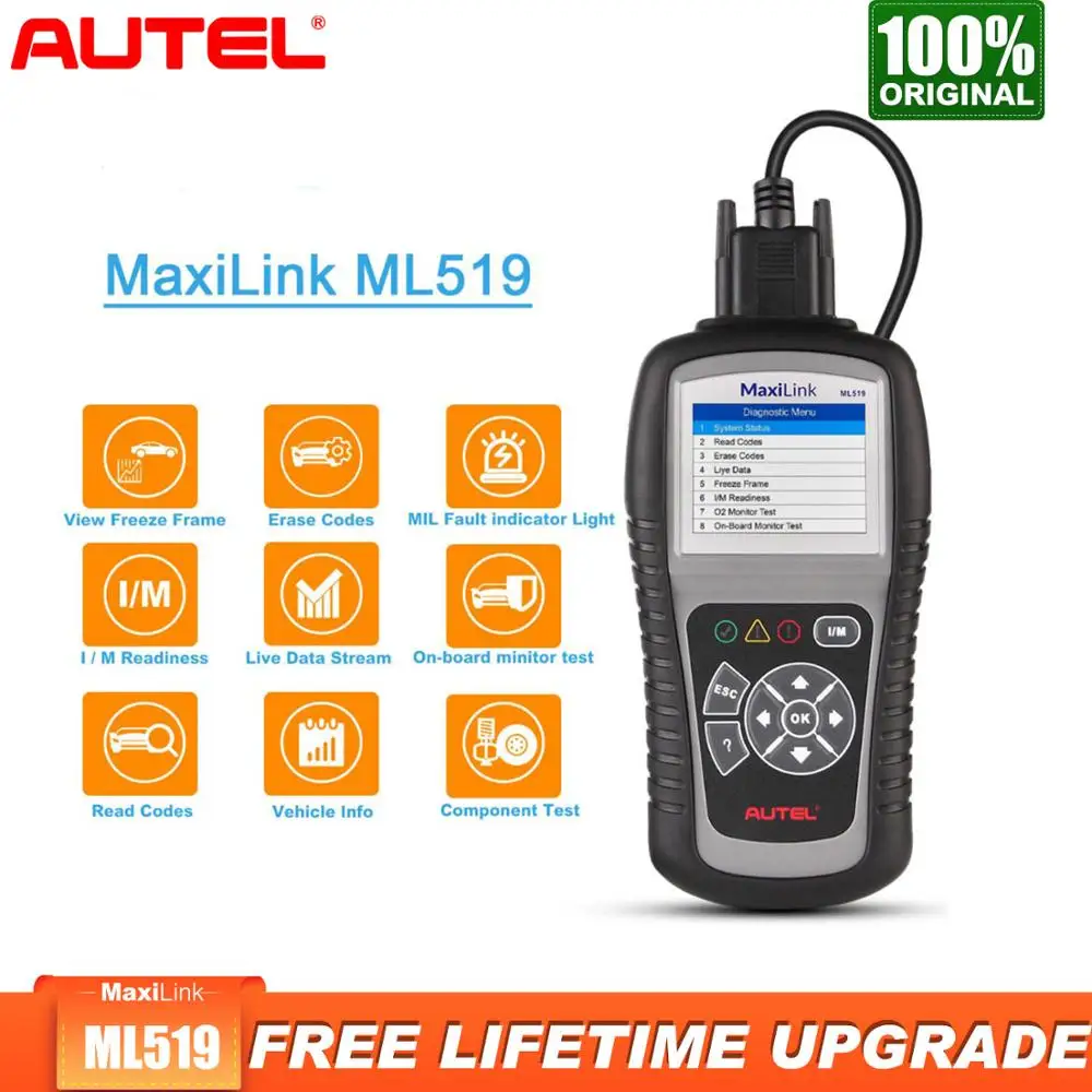 Autel новейший MaxiLink ML519 OBD2 сканер автомобильный диагностический инструмент EOBD OBDII