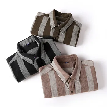 

Kcoyster Casual Striped Shirts Men Long Sleeve Japanese Style Shirts Men 2019 Spring Fashion Vintage Mens Shirts Plus Size