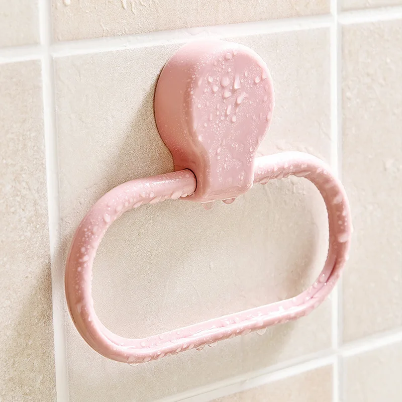 Bathroom Towel Ring 360 Swing Plastic Kitchen Rag Towel Holder Stick On