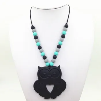 

BPA free owl Silicone Teether Necklace Wholesale Baby Teething pendant Necklaces Food Grade Silico gel Rubber Beads