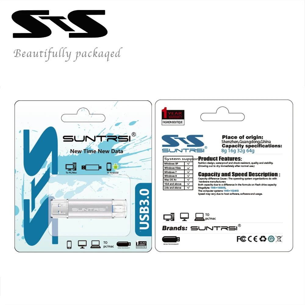 Suntrsi OTG флеш накопитель USB 3 0 64 ГБ 32 16 8 флэш под заказ с логотипом палка бесплатная
