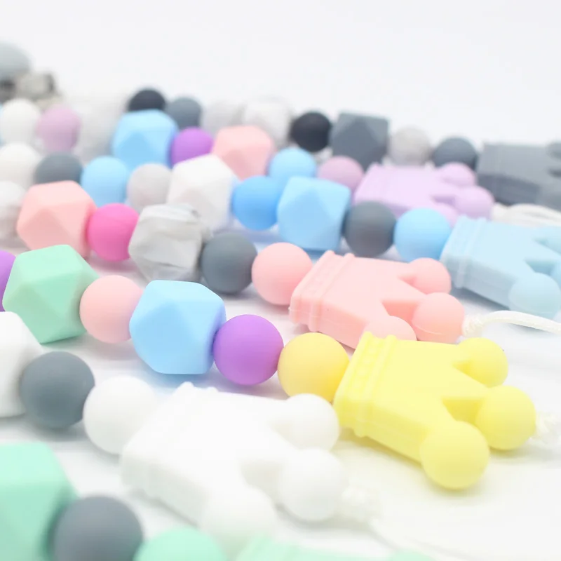 XCQGH Silicone Beads Wood Baby Pacifier Clip Teether Chew Toy Dummy Nipple Teethers Clip Holder Baby Shower Gift