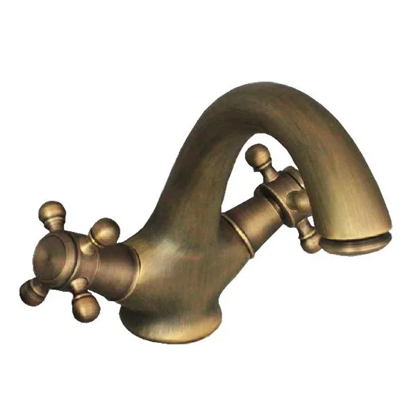 العتيقة النحاس المزدوج الصليب مقبض حفرة واحدة حوض خلاط صنبور الحمام الغرور Cnf112