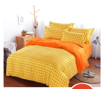 

British Style Brand Logo Yellow Plaid Stripes Bedding Set Famous Bed Linen Bedclothes 3-4pcs Duvet Cover Bed Sheet Pillow Cases