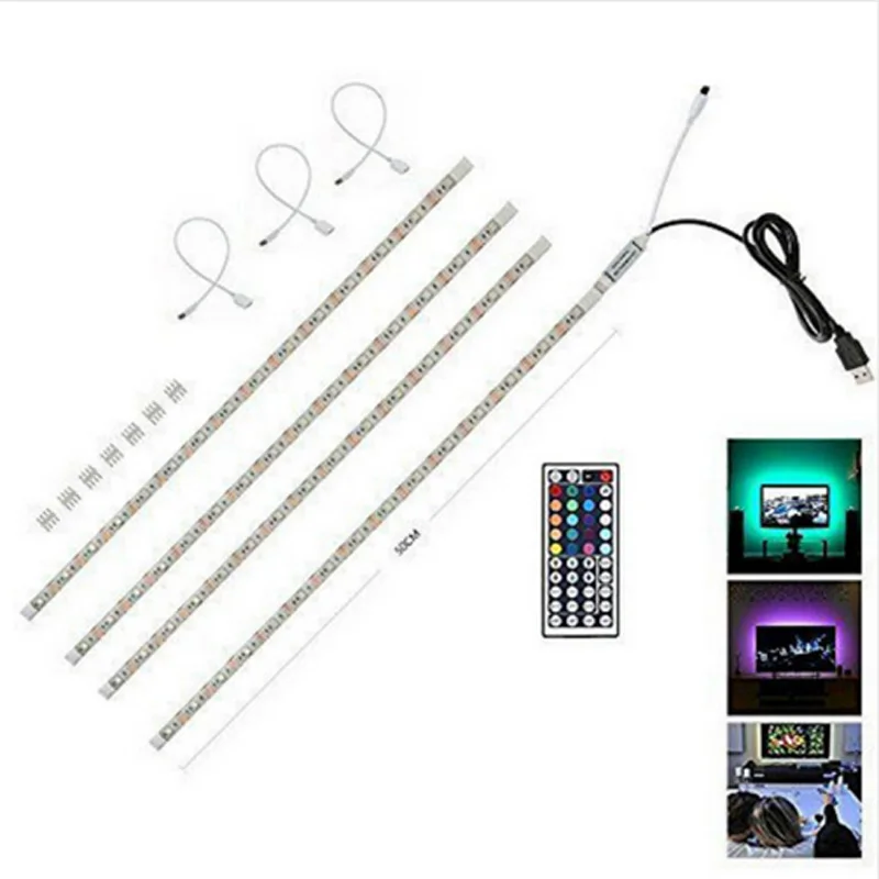 USB Светодиодные ленты 0.5m1m2m3m4x50 2x50 2x100 5050 RGB гибкий свет DC5V Цвет Сменные настольные