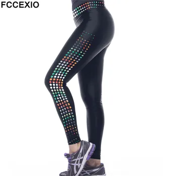 

FCCEXIO Brand New Arrival Women Fitness Leggings Sporting Pants Colored Dots 3D Print Mujer Compression Workout Leggins Trousers