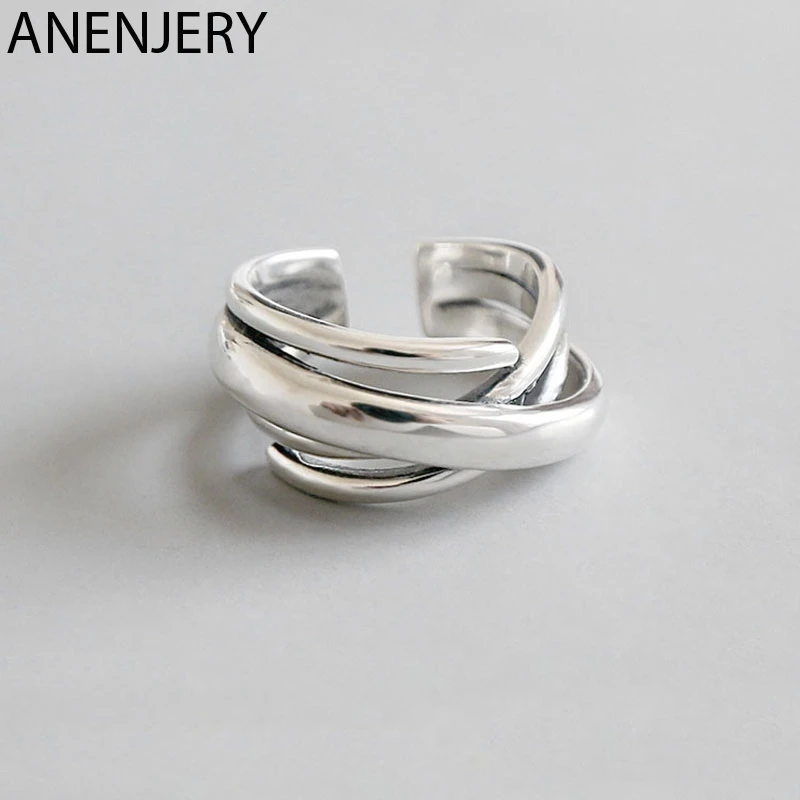 

ANENJERY 925 Sterling Silver Rings For Women Bohemian Adjustable Geometric Irregular Rings Exaggerated Novelty Jewelry S-R406