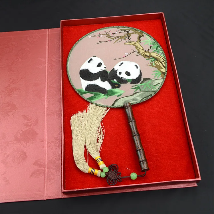 Вишневый цветок тутового шелка ручной вентилятор бамбуковая ручка домашние украшения для свадьбы вентилятор ручной работы двойная вышивка китайский веер подарок