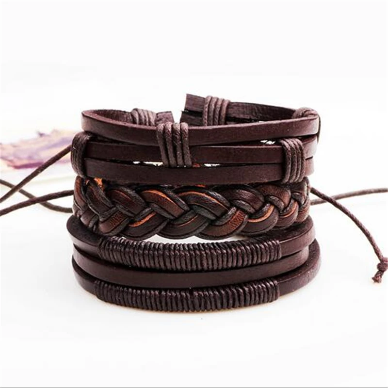 3pcs/set Fashion Genuine Leather Bracelet Men Charm Handmade Friendship Bracelets Braided Rope Chain for Male Jewelry Gifts - Image 2
