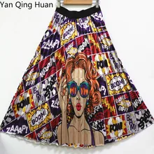 Ян Цин Huan летняя популярная Европейская и американская новая уличная модная плиссированная юбка с принтом юбка-трапеция со средней талией