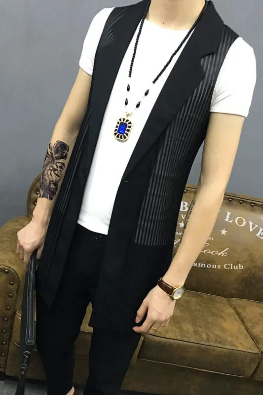 M~ 4XL, новинка, мужской жилет, плюс размер, корейский стиль, тонкий, без рукавов, сетка, полый, тренд, длинный жилет, костюмы