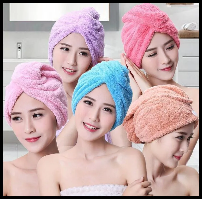 

Microfiber Solid Quickly Dry Hair Hat Hair Turban Women Girls Ladies Cap Bathing Drying Towel Head Wrap Hat Bathroom Accessories